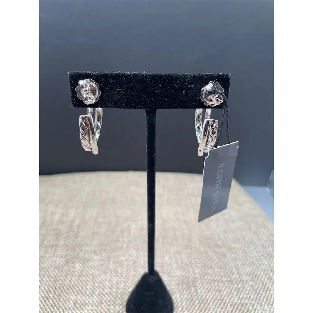 New Judith Ripka Sterling Silver Twisted Hoop Earrings Secure Lock Back Gift